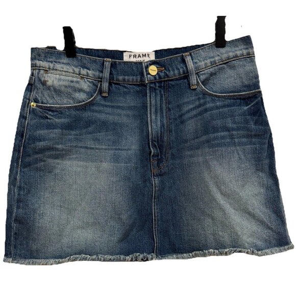 Frame Denim Womens Mini Frayed Hem Jean‎ Skirt Size 28 Blue Wash Festival - Picture 1 of 8